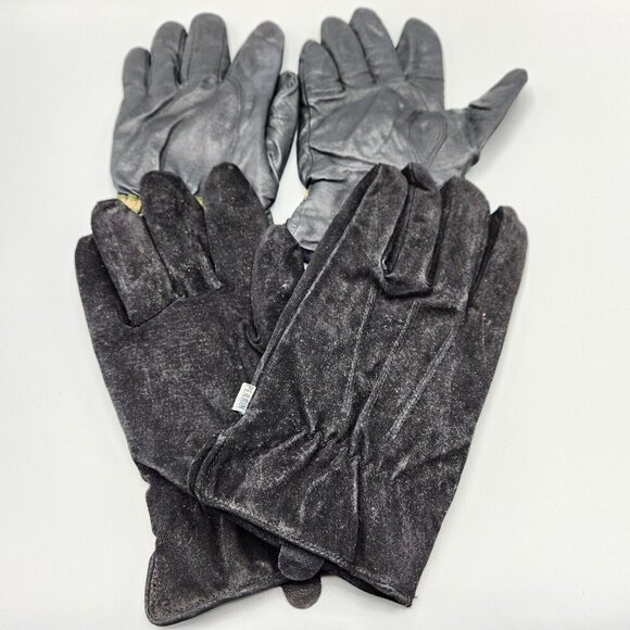 Perrin Paris Men's Black Leather Gloves Wrist Length Lined Lot of 2 M/L Fit - Picture 1 of 12